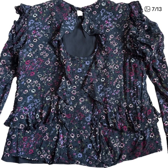 Reiss Faiza India Ruffle Pintuck Black Floral Blouse - Picture 4 of 6